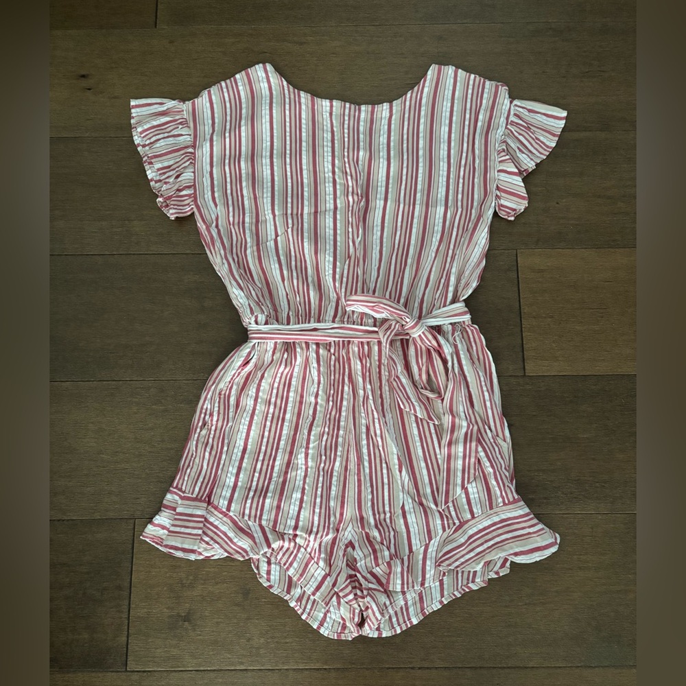 LOFT Pink and White Striped Romper